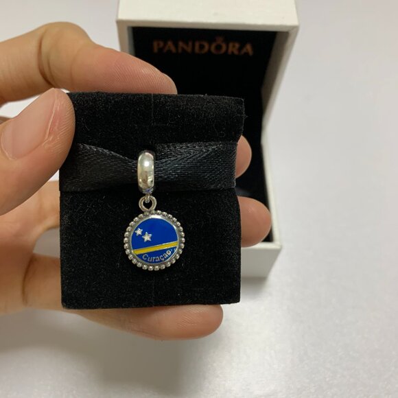 Pandora Curacao Caribbean Exclusive Flag Sterling Silver Charm Rare - Picture 1 of 4